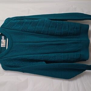 LONDON FOG 100% Cotton Knit Sweater, Teal Pull Over Crew Neck, Must See Photos!!